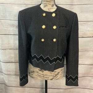 Louis Feraud Blazer Gold Buttons Germany Polka Dots Zigzag Trim Size 8